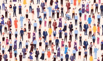 Illustrations of a crowd of diverse people.